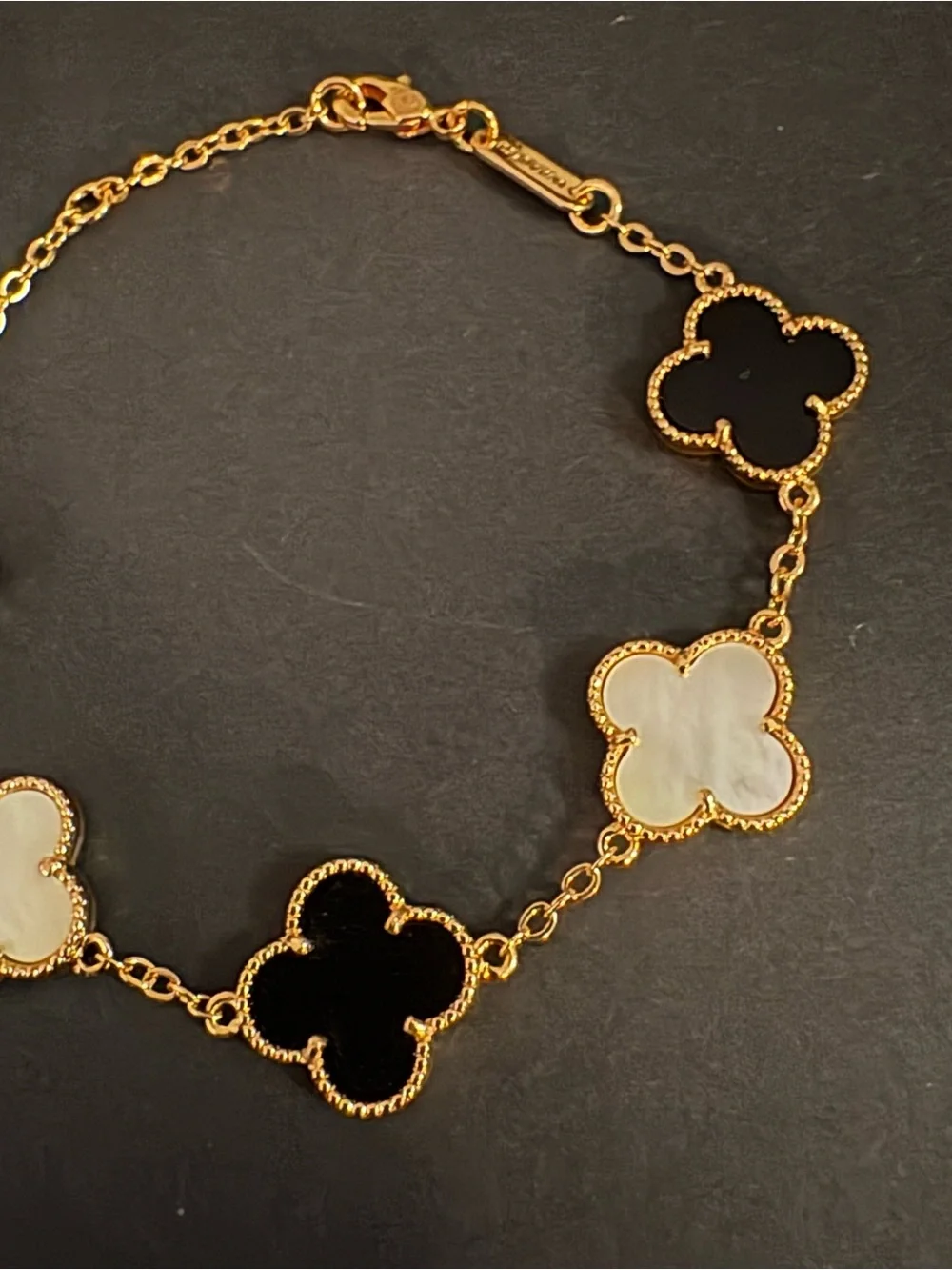Fashion Stainless Steel Clover Black White Chain Bracelet Adjustable up to 8”